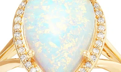 Frankie & Zoe 10k Yellow Gold Lab Grown Opal & Diamond Halo Ring In Gold