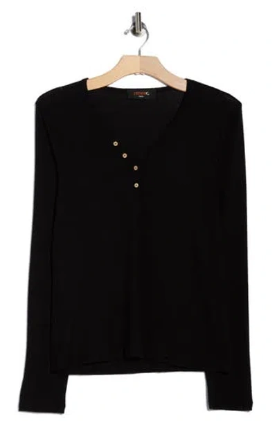 Renee C Rib Knit V-neck Top In Black