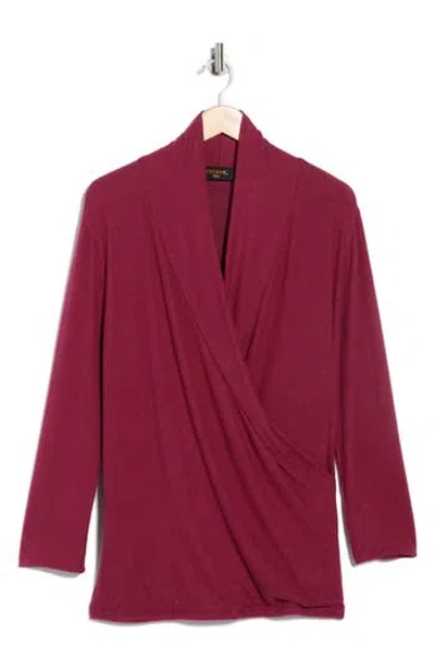 Renee C Surplice V-neck Long Sleeve Brushed Knit Top In Multi