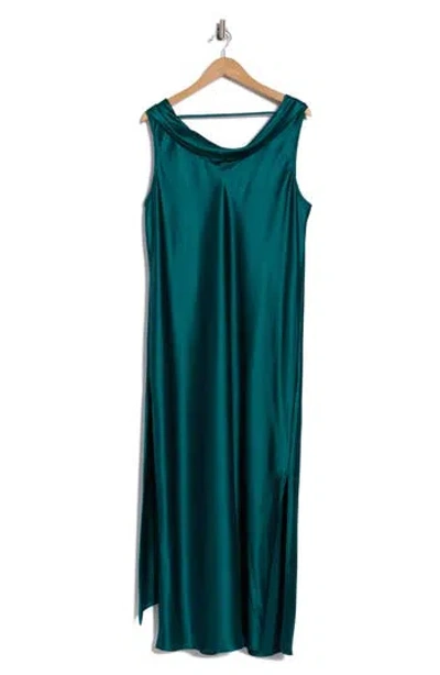 Renee C Cowl Neck Satin Maxi Dress In Green