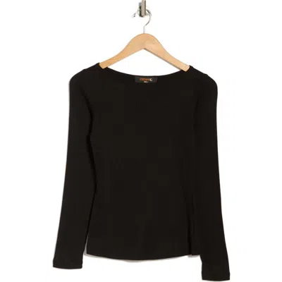 Renee C Long Sleeve Ribbed Top In Black
