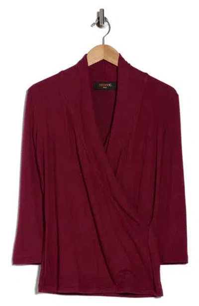 Renee C Surplice Long Sleeve Brushed Knit Top In Burgundy