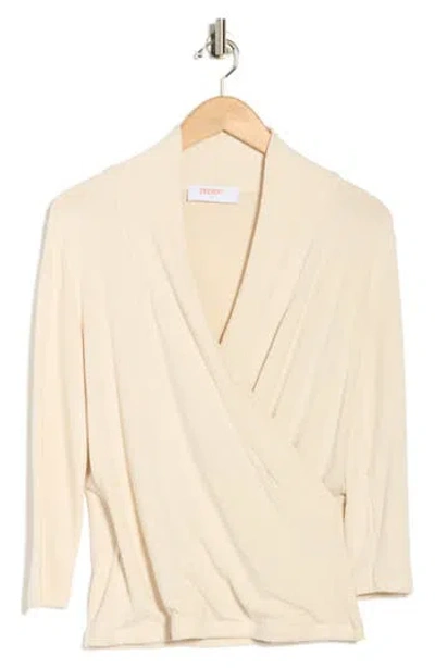 Renee C Surplice Long Sleeve Brushed Knit Top In Neutral