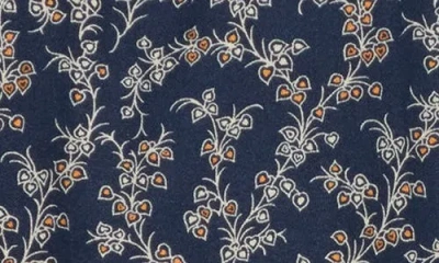 Renee C Floral Back Keyhole Balloon Sleeve Top In Blue