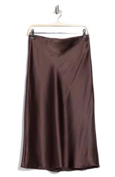 Renee C Solid Satin Midi Skirt In Brown