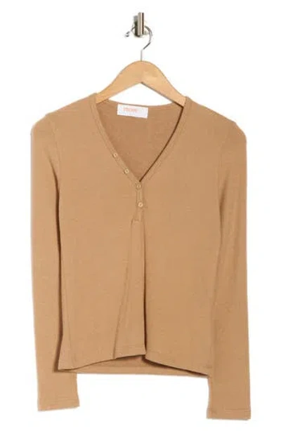 Renee C V-neck Long Sleeve Crop Henley Top In Brown