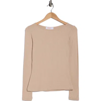 Renee C Long Sleeve Ribbed Top In Brown