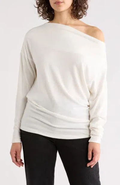 Renee C Brushed Knit Boat Neck Top In White