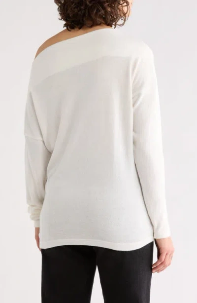 Renee C Brushed Knit Boat Neck Top In White