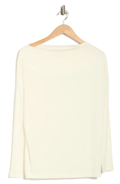 Renee C Brushed Knit Boat Neck Top In White