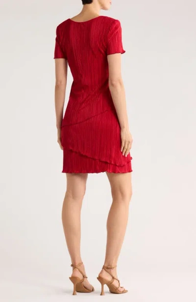 Connected Apparel Plissé Tiered Dress In Red