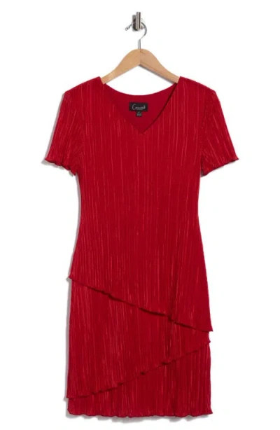 Connected Apparel Plissé Tiered Dress In Red