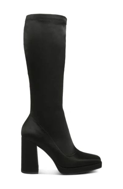 Rag & Co Presto Black Stretchable Satin Long Boot In Black