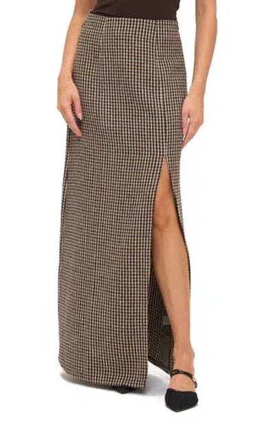 Ookie & Lala Houndstooth Front Slit Maxi Skirt In Multi