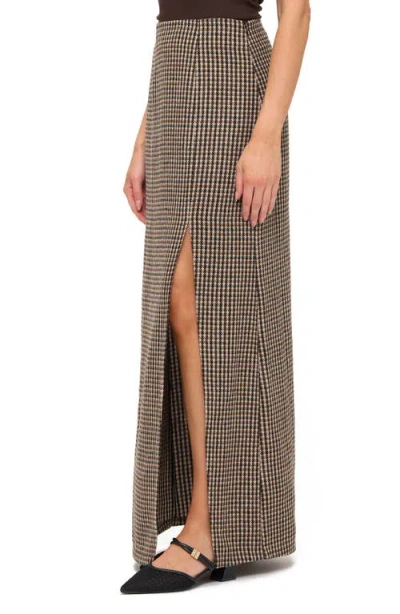 Ookie & Lala Houndstooth Front Slit Maxi Skirt In Multi