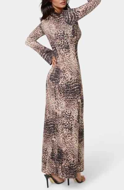 Bebe Keyhole Long Sleeve Maxi Dress In Brown