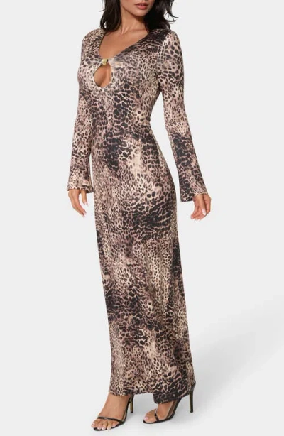 Bebe Keyhole Long Sleeve Maxi Dress In Brown