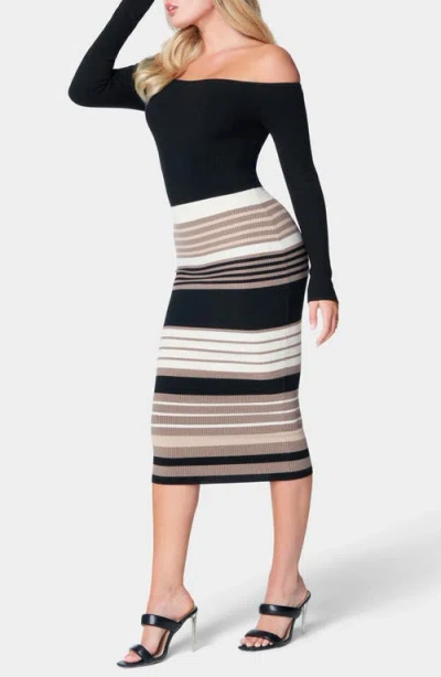 Bebe Off The Shoulder Long Sleeve Sweater Dress In Black