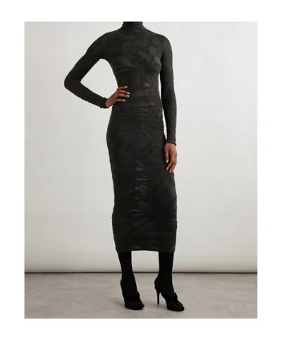 Alaïa Silk-blend Jacquard-knit Midi Dress In Gray