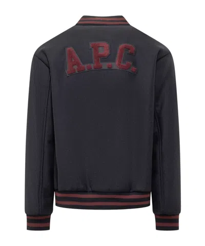 A.p.c. Midnight Blue Wool Blend Bomber Jacket In Black