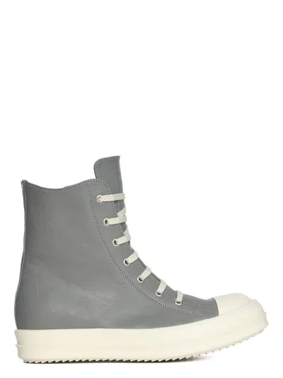 Rick Owens Zipped Leather High-top Sneakers In Gray