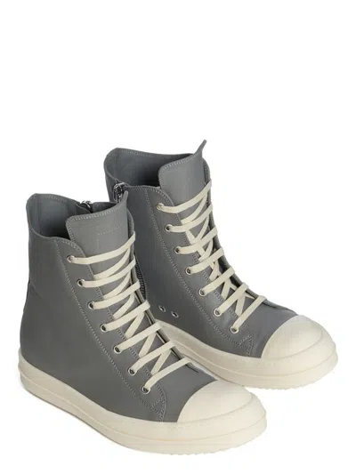 Rick Owens Zipped Leather High-top Sneakers In Gray