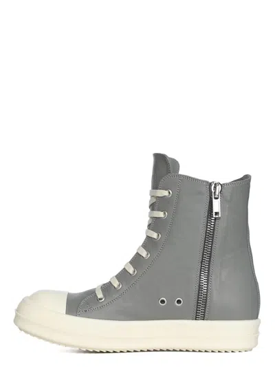 Rick Owens Zipped Leather High-top Sneakers In Gray