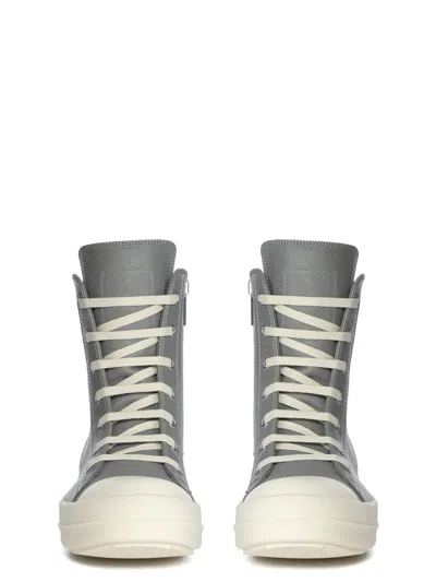 Rick Owens Zipped Leather High-top Sneakers In Gray