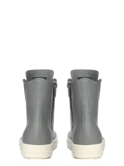 Rick Owens Zipped Leather High-top Sneakers In Gray