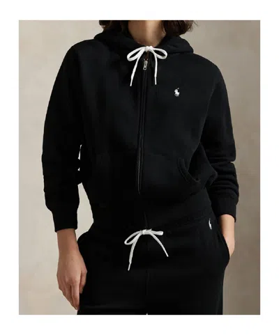 Polo Ralph Lauren Zip-up Drawstring Hoodie In Black