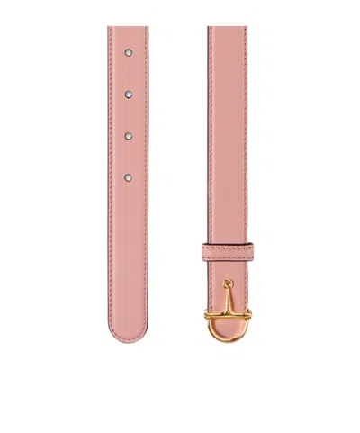 Gucci Thin Belt With Half-horsebit Buckle In Pink