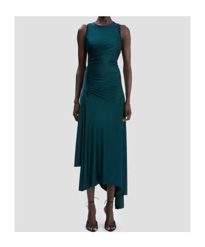 Victoria Beckham Womens Dark Teal Twist Asymmetric-hem Woven Midi Dress In Blue