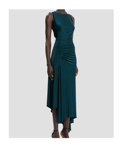 Victoria Beckham Womens Dark Teal Twist Asymmetric-hem Woven Midi Dress In Blue