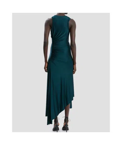 Victoria Beckham Womens Dark Teal Twist Asymmetric-hem Woven Midi Dress In Blue