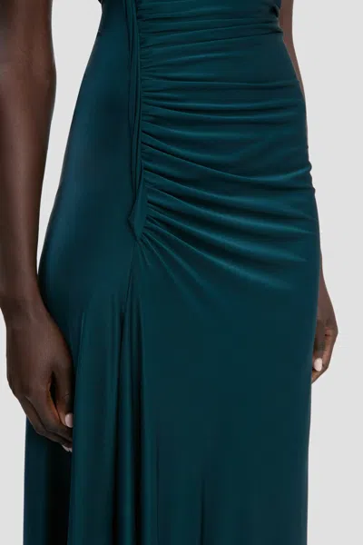 Victoria Beckham Womens Dark Teal Twist Asymmetric-hem Woven Midi Dress In Blue
