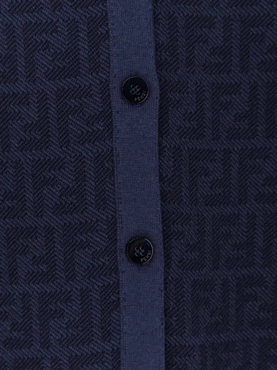 Fendi Ff Jacquard Crewneck Buttoned Cardigan In Blue