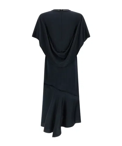 Fabiana Filippi Dress Ruffle Detail Asymmetrical Hem Round Neckline In Blue