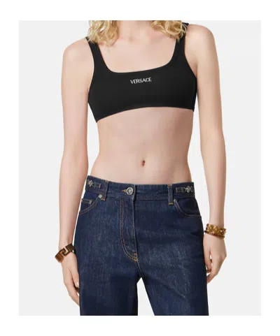 Versace Embroidered-logo Top In Black