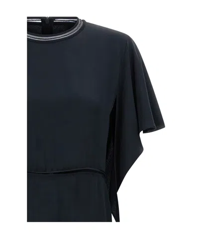 Fabiana Filippi Dress Ruffle Detail Asymmetrical Hem Round Neckline In Blue