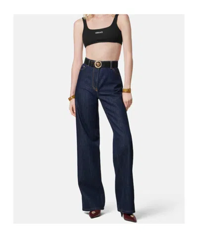 Versace Embroidered-logo Top In Black