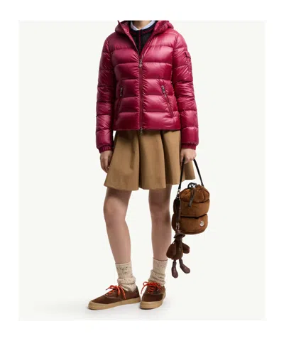 Moncler Glesse Short Padded Jacket With Hood In Red In Pink