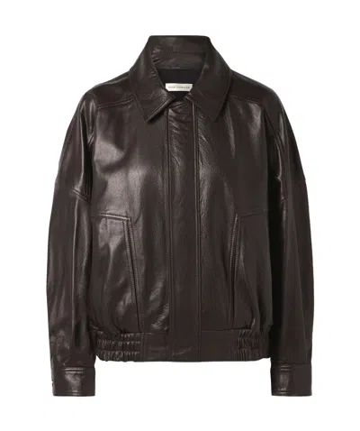 Nour Hammour Dalma Leather Bomber Jacket In Black