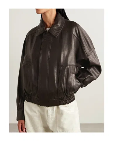 Nour Hammour Dalma Leather Bomber Jacket In Black