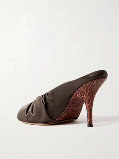 Dries Van Noten Ruched Satin Mules In Brown