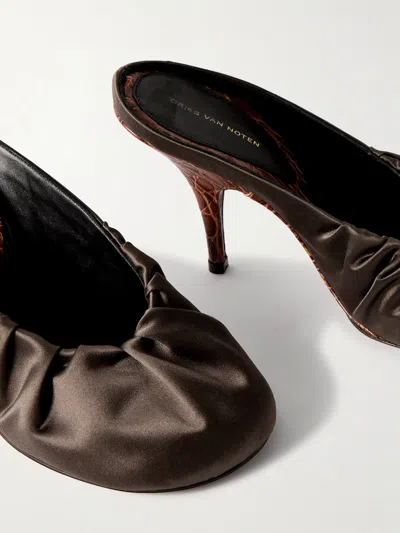 Dries Van Noten Ruched Satin Mules In Brown