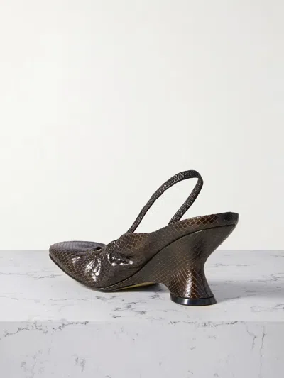 Dries Van Noten Snake-effect Leather Slingback Wedge Pumps In Brown