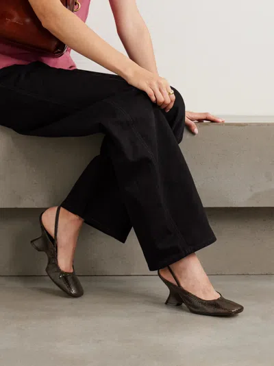 Dries Van Noten Snake-effect Leather Slingback Wedge Pumps In Brown