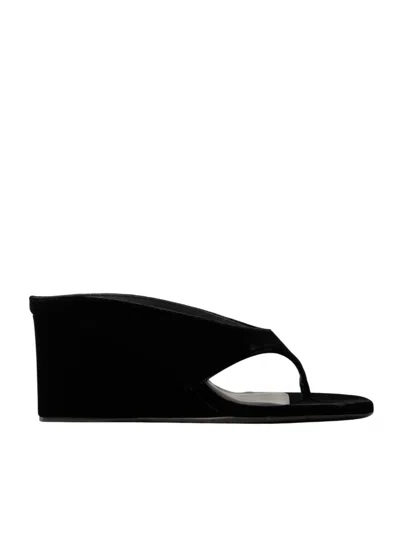 Alaïa Alaia Black Suede Goat Leather Wedge Thong Mules In Animal Print