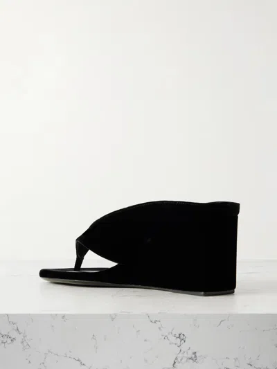 Alaïa Alaia Black Suede Goat Leather Wedge Thong Mules In Animal Print