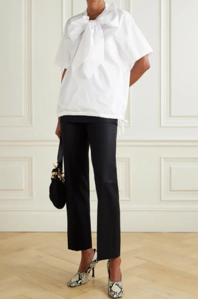 Dries Van Noten Tie-neck Gathered Cotton-poplin Blouse In White
